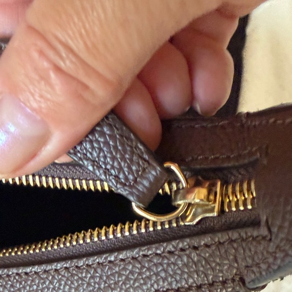 DeMellier Dark Brown Suede Hobo Shoulder Bag with Gold Padlock. Siena Hobo bag. - Picture 15 of 16